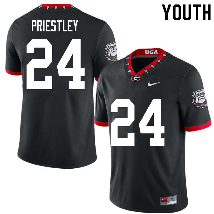Youths #24 Nathan Priestley Georgia Bulldogs Stitched Nike Black Alternate Mascot 100th Anniversary College Football Game Jersey S-2XL