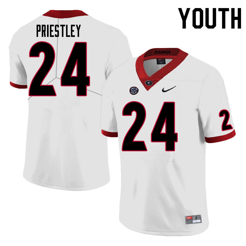 Youths #24 Nathan Priestley Georgia Bulldogs Stitched Nike White College Football Game Jersey S-2XL