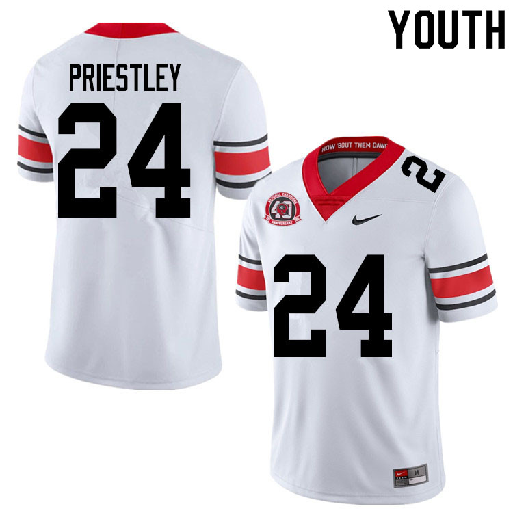 Youths #24 Nathan Priestley Georgia Bulldogs Stitched Nike White Alternate 40th anniversary College Football Game Jersey S-2XL