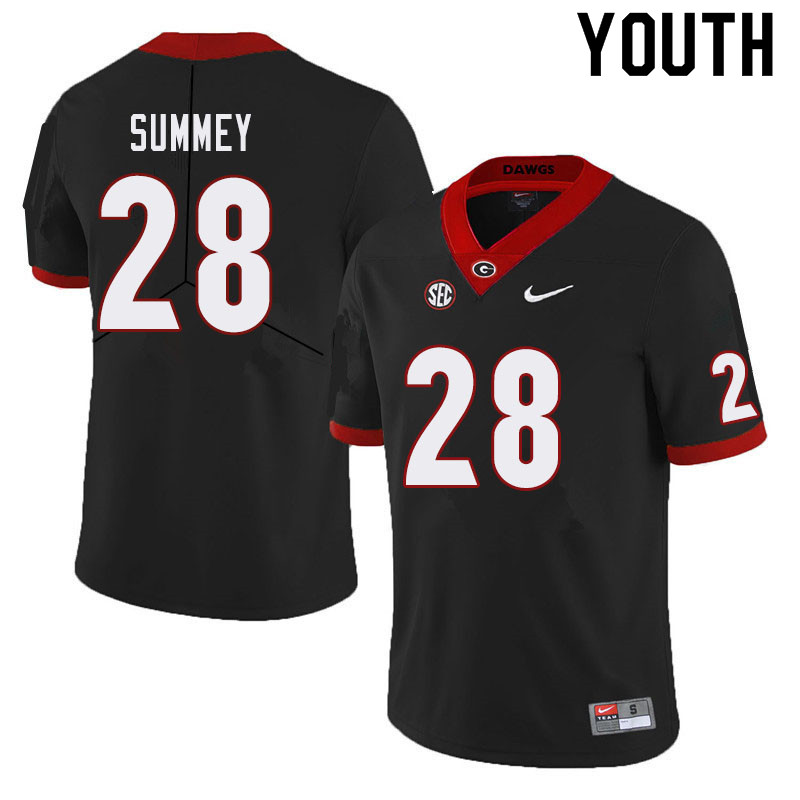 Youths #28 Anthony Summey Georgia Bulldogs Stitched Nike Black College Football Game Jersey S-2XL