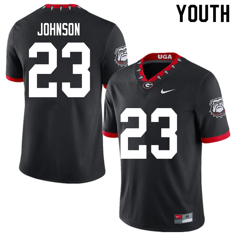 Youths #23 Jaylen Johnson Georgia Bulldogs Stitched Nike Black Alternate Mascot 100th Anniversary College Football Game Jersey S-2XL