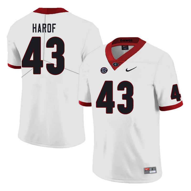 Mens #43 Chase Harof Georgia Bulldogs Stitched Nike White College Football Game Jersey S-3XL