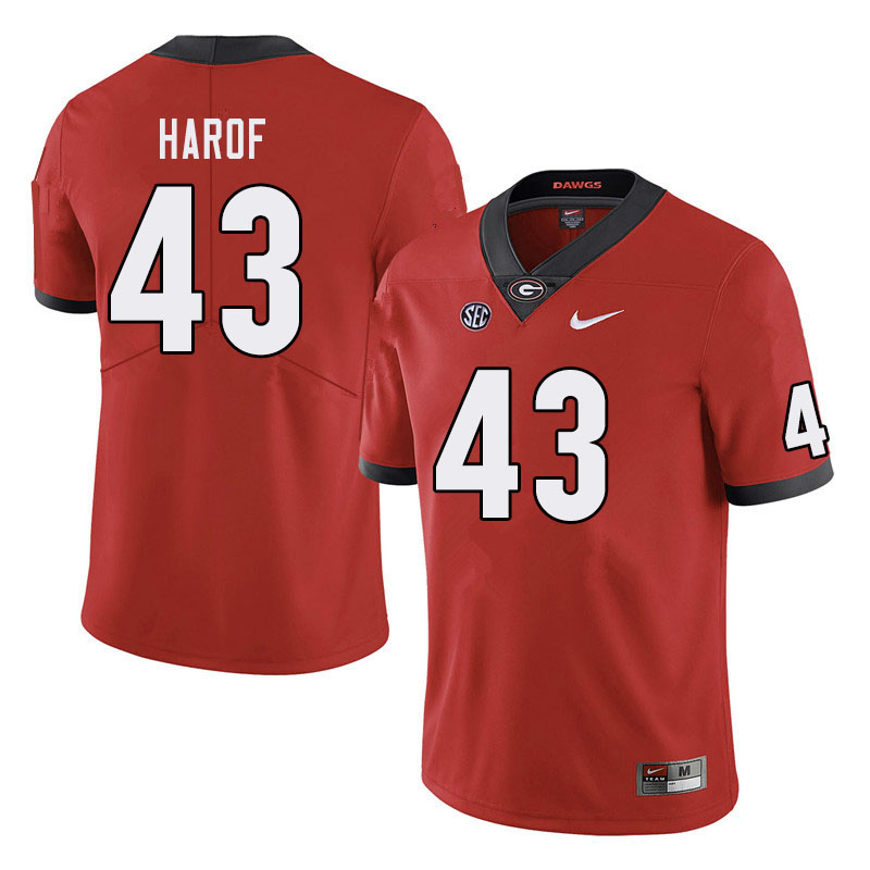 Mens #43 Chase Harof Georgia Bulldogs Stitched Nike Team Color Red College Football Game Jersey S-3XL