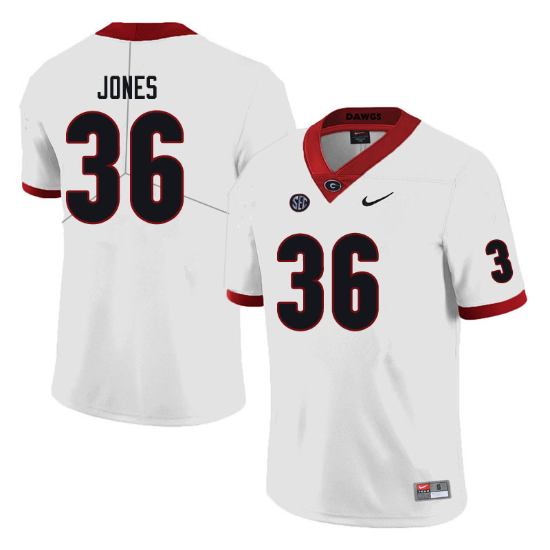Mens #36 Garrett Jones Georgia Bulldogs Stitched Nike White College Football Game Jersey S-3XL