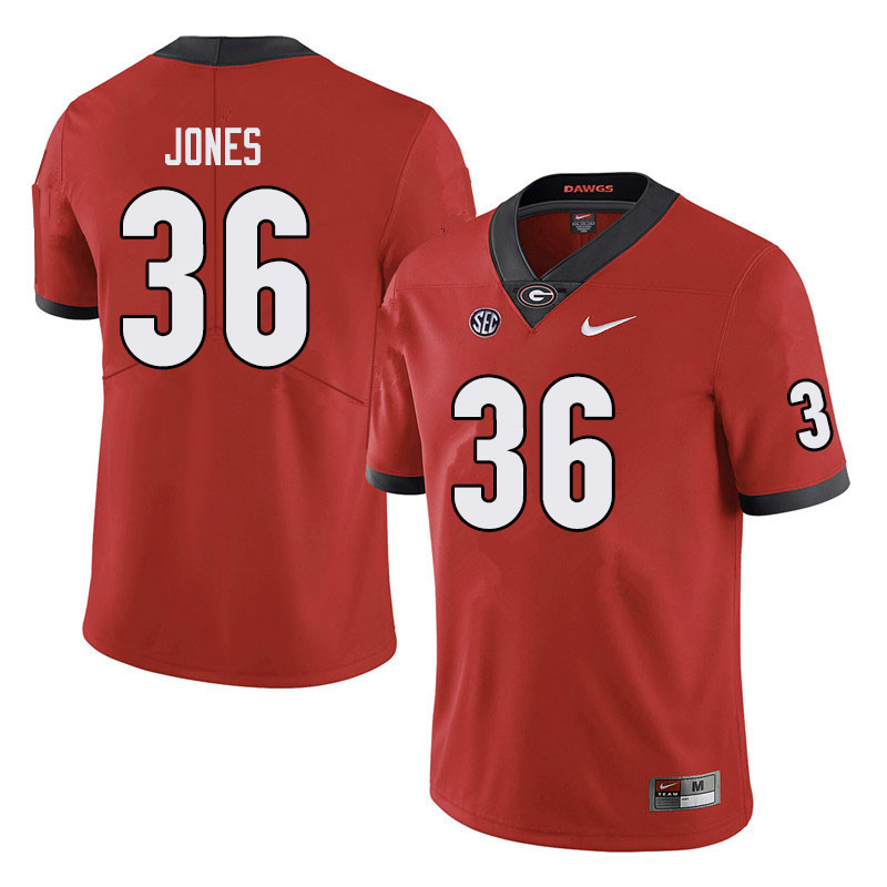 Mens #36 Garrett Jones Georgia Bulldogs Stitched Nike Team Color Red College Football Game Jersey S-3XL