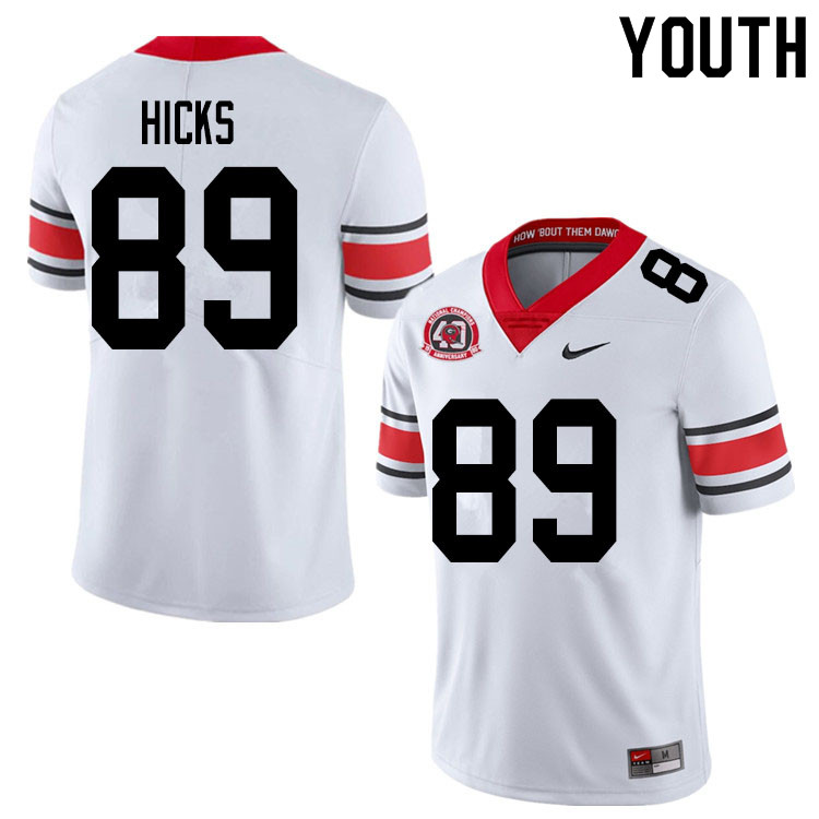 Youths #89 Braxton Hicks Georgia Bulldogs Stitched Nike White Alternate 40th anniversary College Football Game Jersey S-2XL