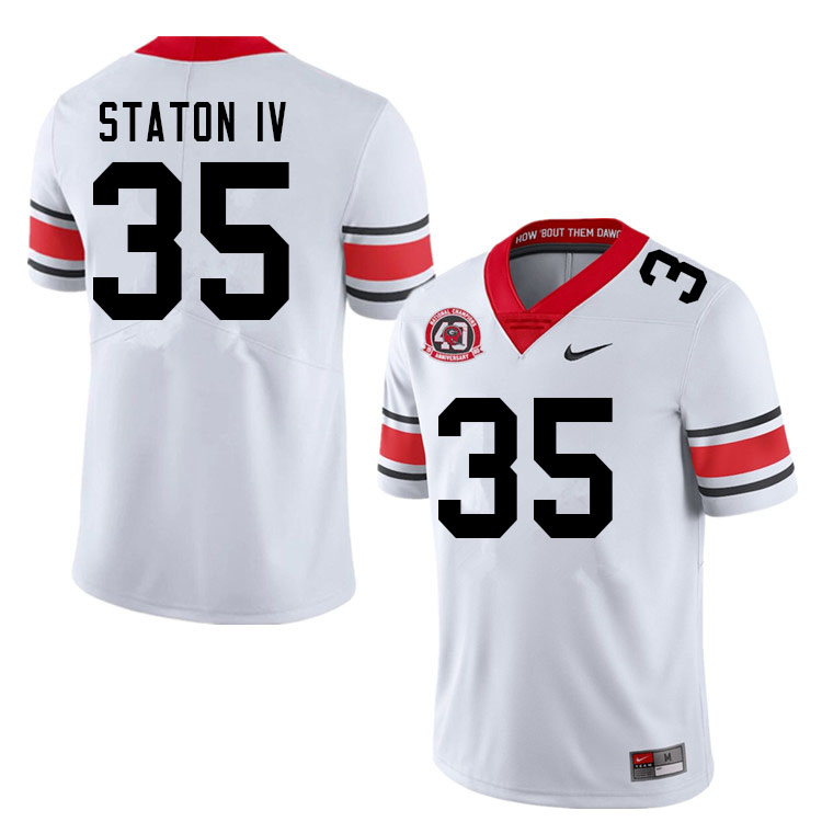 Mens #35 John Staton IV Georgia Bulldogs Stitched Nike White Alternate 40th anniversary College Football Game Jersey S-3XL