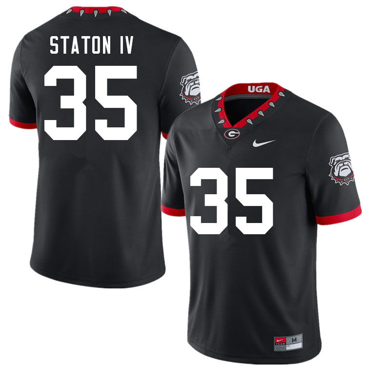 Mens #35 John Staton IV Georgia Bulldogs Stitched Nike Black Alternate Mascot 100th Anniversary College Football Game Jersey S-3XL