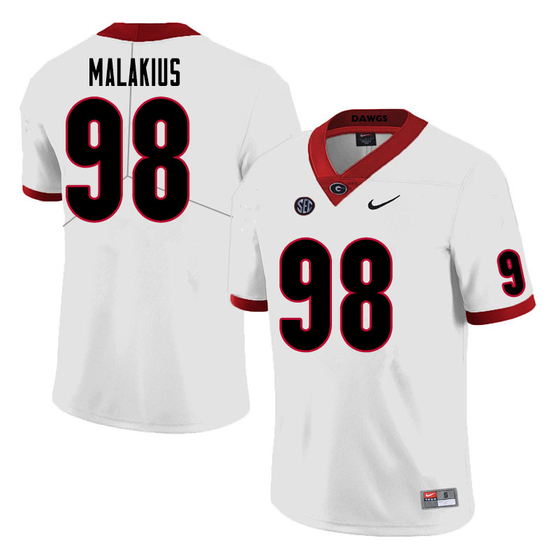 Mens #98 Tyler Malakius Georgia Bulldogs Stitched Nike White College Football Game Jersey S-3XL