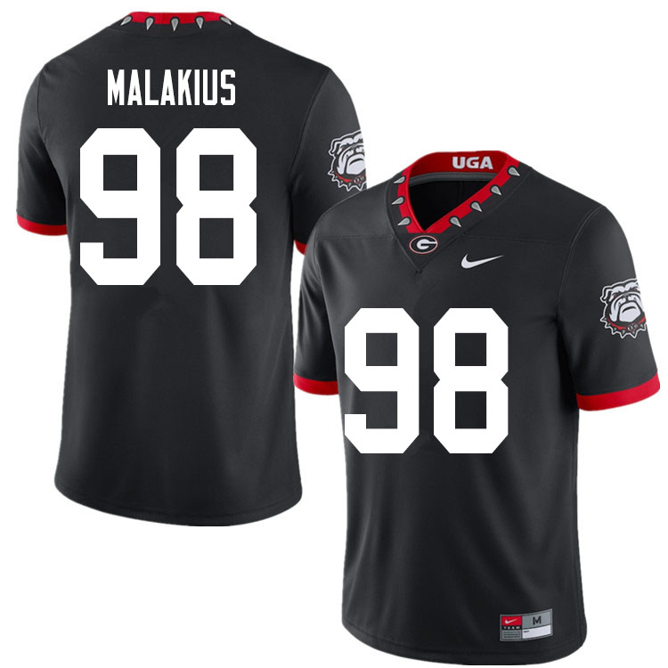 Mens #98 Tyler Malakius Georgia Bulldogs Stitched Nike Black Alternate Mascot 100th Anniversary College Football Game Jersey S-3XL
