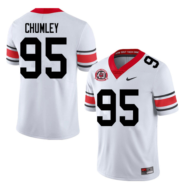 Mens #95 Noah Chumley Georgia Bulldogs Stitched Nike White Alternate 40th anniversary College Football Game Jersey S-3XL