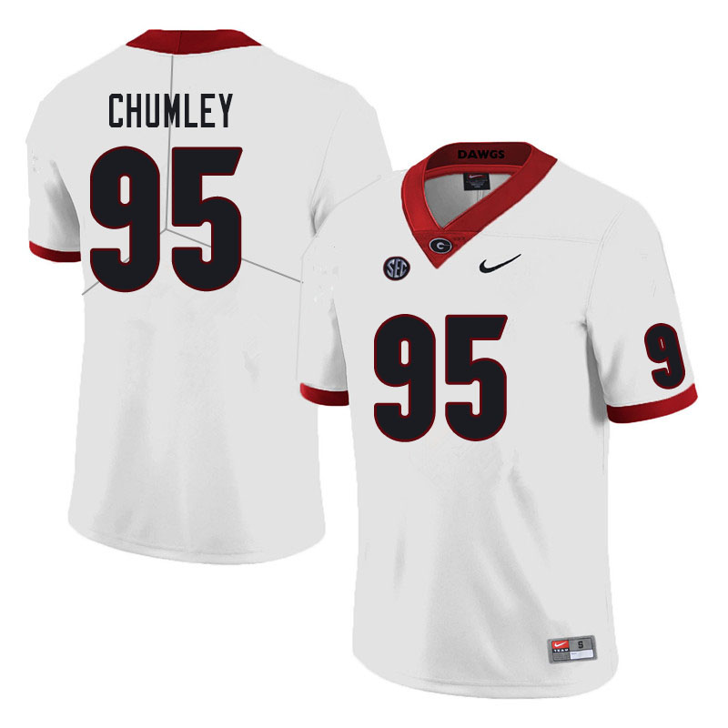Mens #95 Noah Chumley Georgia Bulldogs Stitched Nike White College Football Game Jersey S-3XL