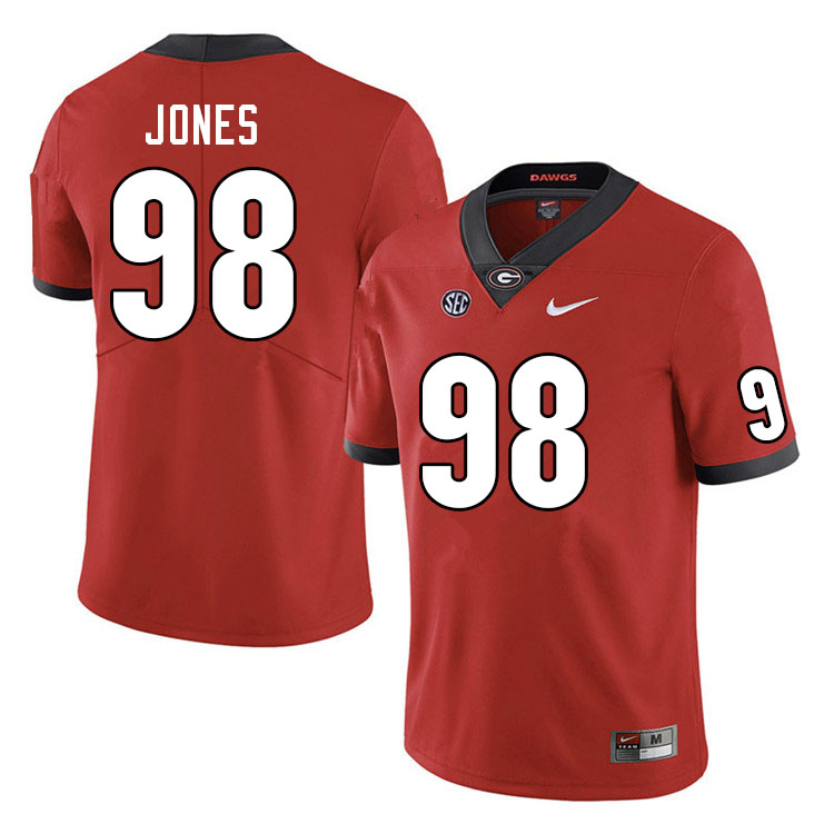 Mens #98 Noah Jones Georgia Bulldogs Stitched Nike Team Color Red College Football Game Jersey S-3XL