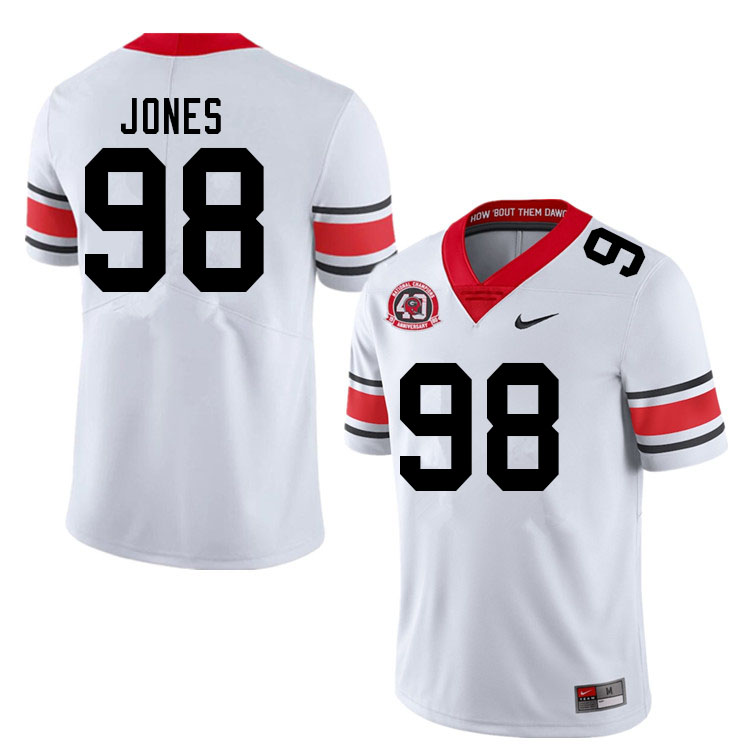 Mens #98 Noah Jones Georgia Bulldogs Stitched Nike White Alternate 40th anniversary College Football Game Jersey S-3XL