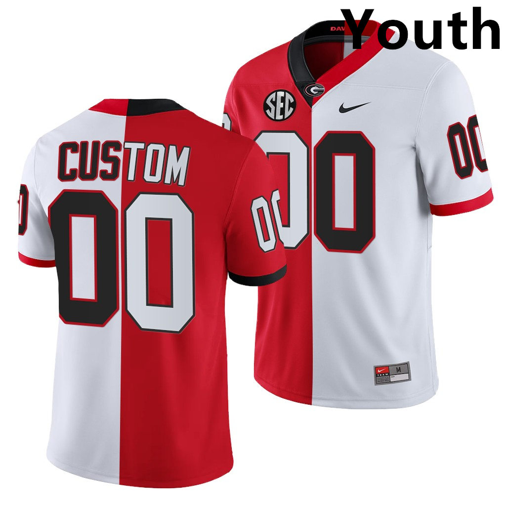 Youth's Custom Georgia Bulldogs Stitched College Football Split Jersey Nike Red With White Two Toen S-2XL