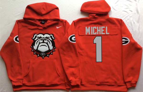 Men's #1 Sony Michel Georgia Bulldogs Stitched College Football Game Pullover Hoodie Nike Red S-3XL