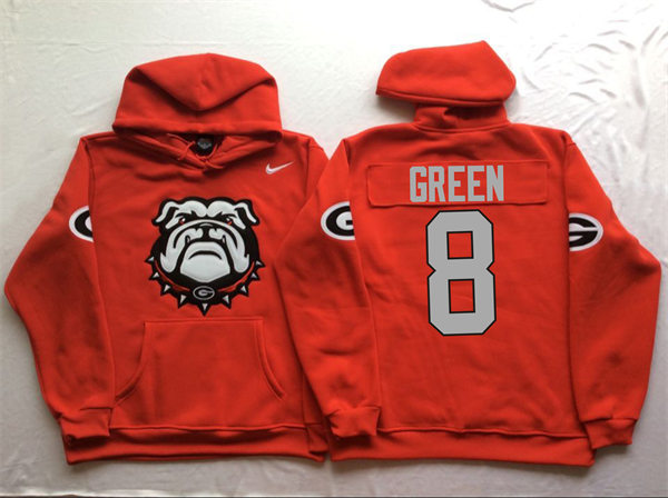 Men's #8 A.J. Green Georgia Bulldogs Stitched College Football Game Pullover Hoodie Nike Red S-3XL