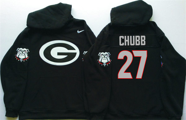 Men's #27 Nick Chubb Georgia Bulldogs Stitched College Football Game Pullover Hoodie Nike Black S-3XL