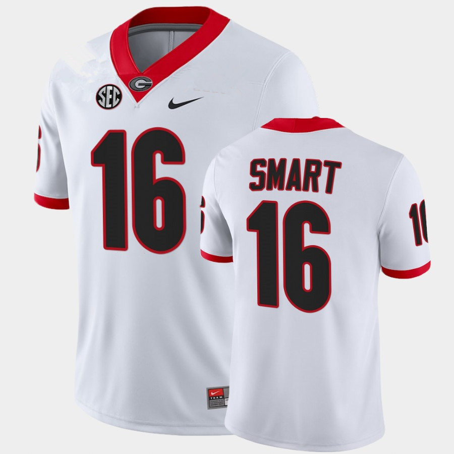 Mens #16 Kirby Smart Georgia Bulldogs Stitched Nike White College Football Game Jersey S-3XL