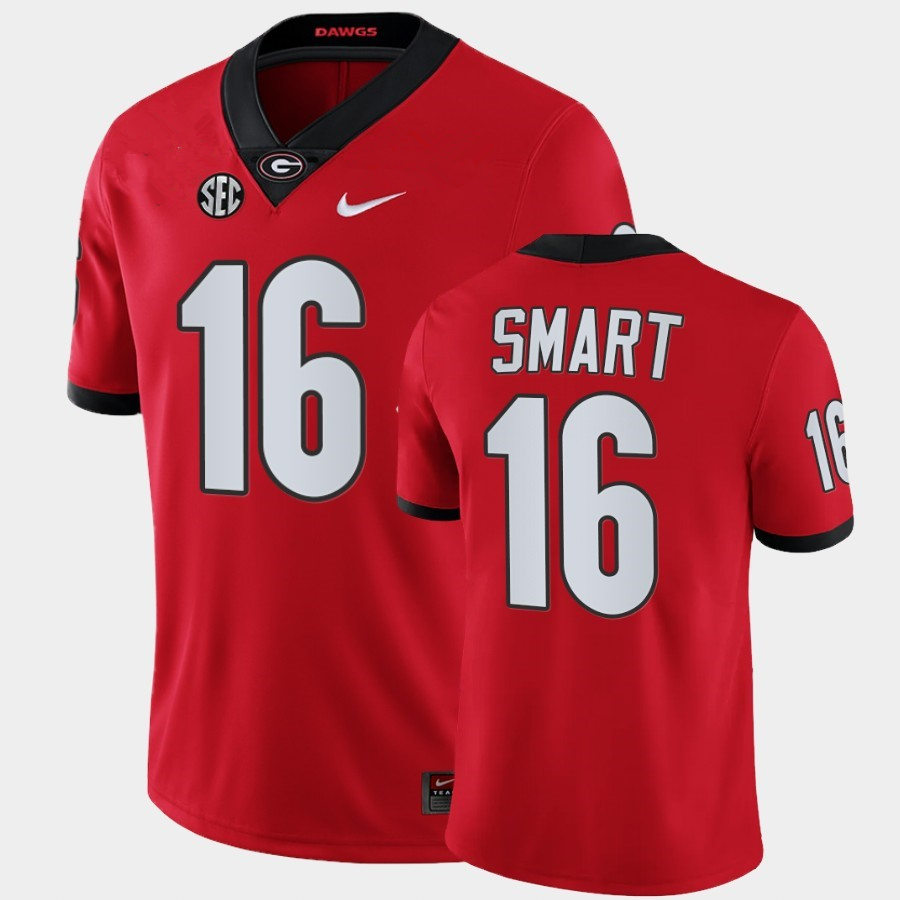Mens #16 Kirby Smart Georgia Bulldogs Stitched Nike Team Color Red College Football Game Jersey S-3XL