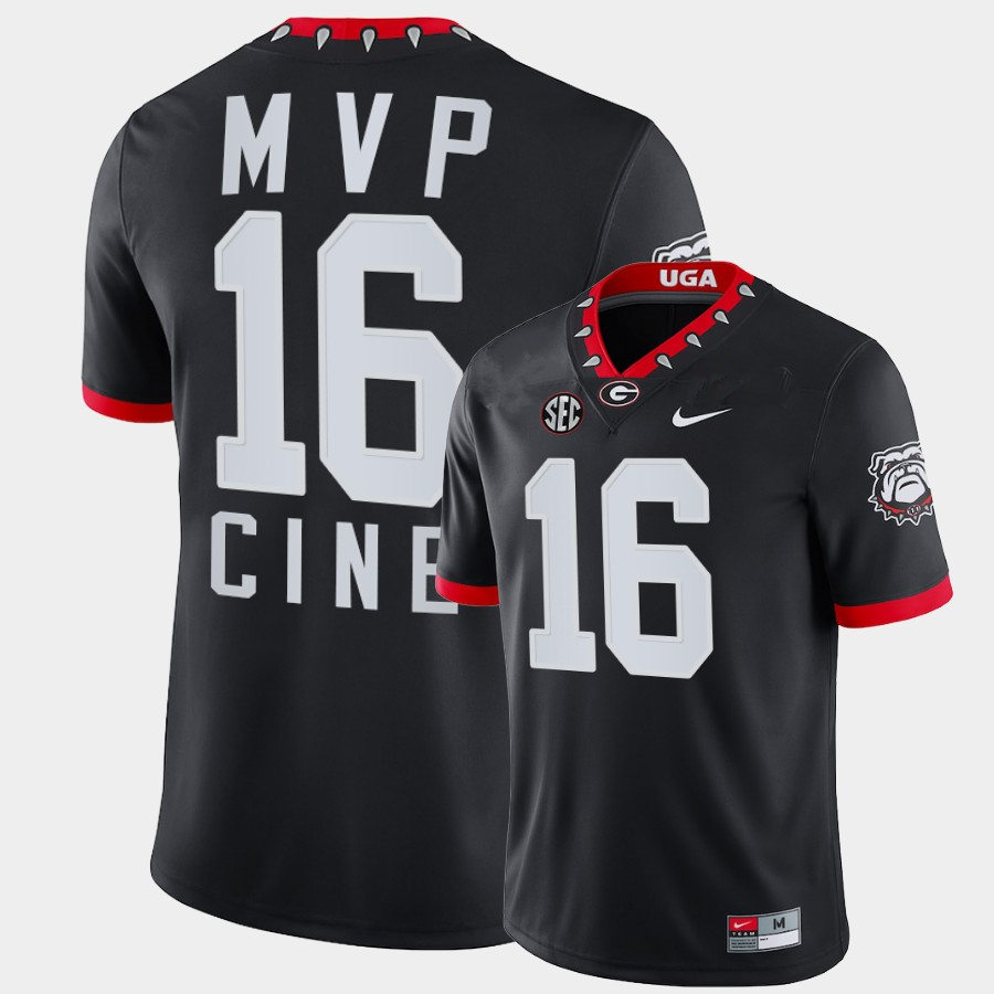 Mens #16 Lewis Cine Georgia Bulldogs Stitched Nike Black Alternate Mascot 100th Anniversary College Football Game MVP Jersey S-3XL