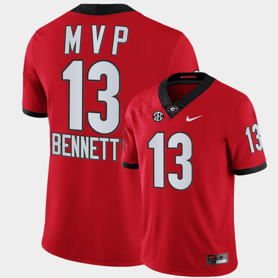 Mens #13 Stetson Bennett Georgia Bulldogs Stitched Nike Team Color Red College Football Game MVP Jersey S-3XL