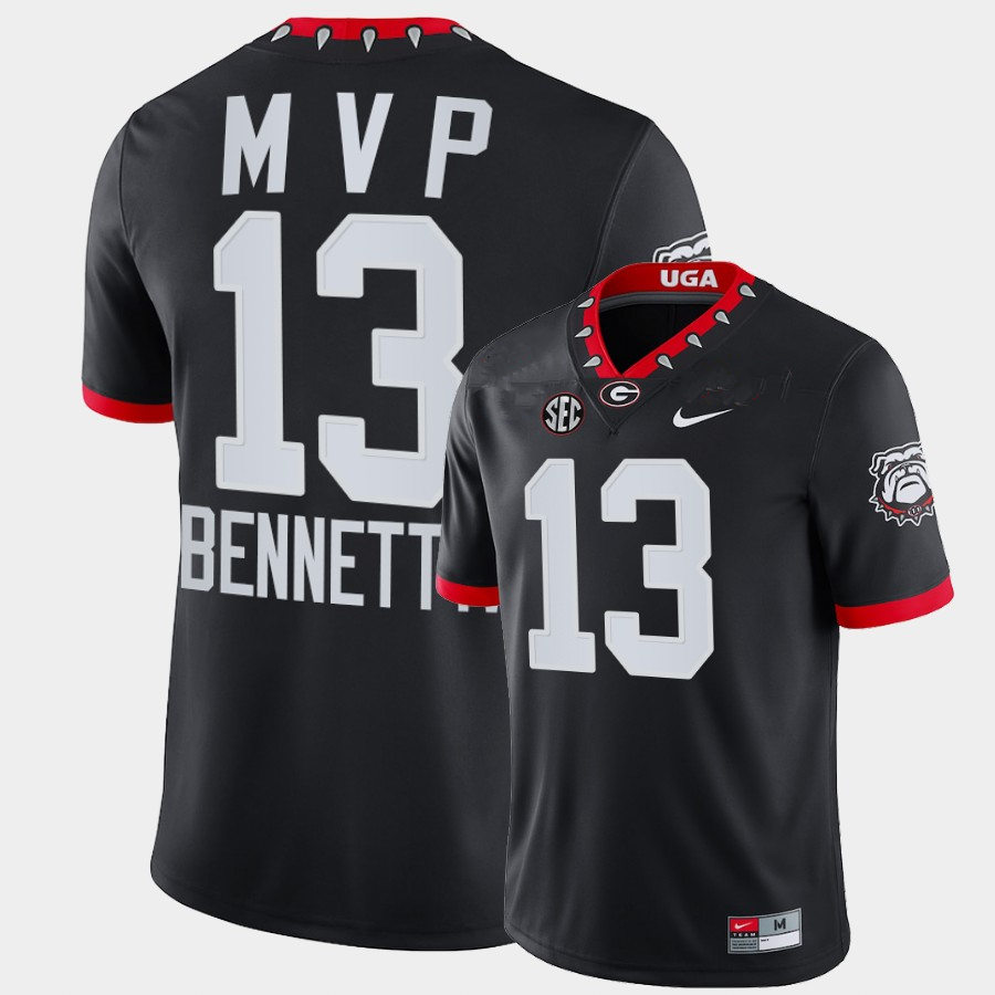 Mens #13 Stetson Bennett Georgia Bulldogs Stitched Nike Black Alternate Mascot 100th Anniversary College Football Game MVP Jersey S-3XL
