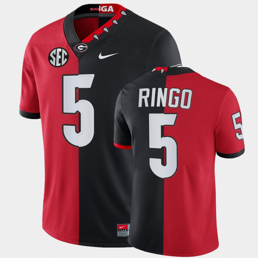 Mens #5 Kelee Ringo Georgia Bulldogs Stitched Nike Red Black Mascot 100th Anniversary Split Edition Football Jersey S-3XL