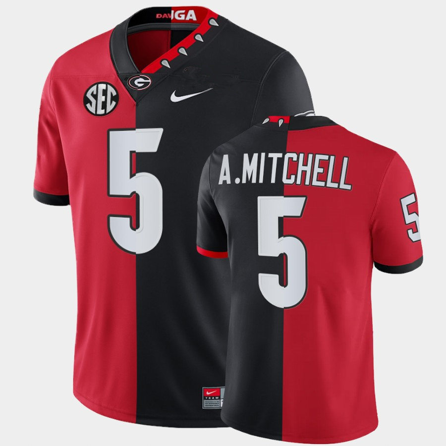 Mens #5 Adonai Mitchell Georgia Bulldogs Stitched Nike Red Black Mascot 100th Anniversary Split Edition Football Jersey S-3XL