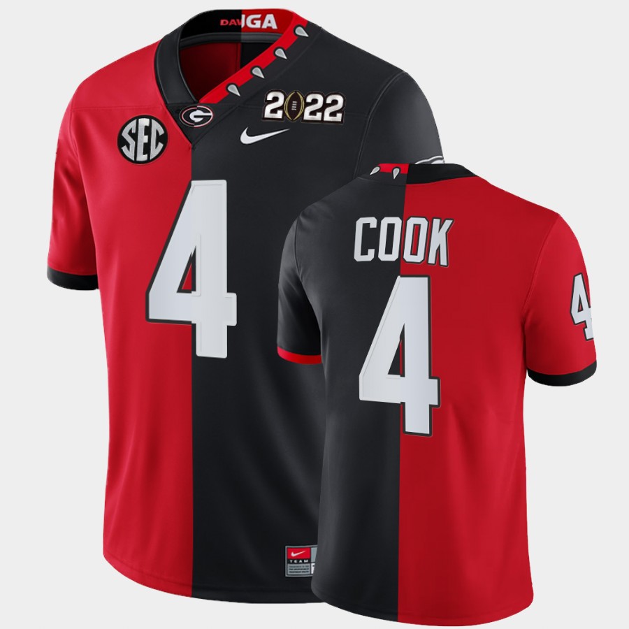 Mens #4 James Cook Georgia Bulldogs Stitched Nike Red Black Mascot 100th Anniversary Split Edition Football Jersey S-3XL