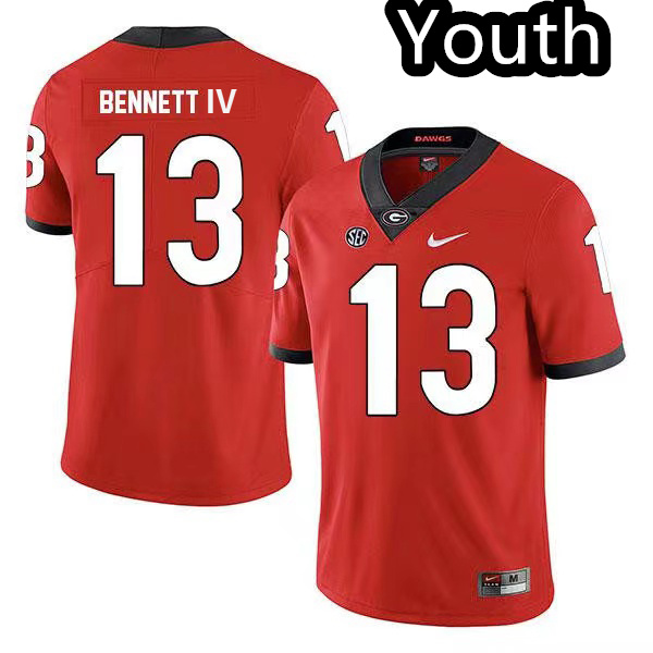Youths #13 Stetson Bennett Georgia Bulldogs Stitched Nike Team Color Red College Football Game Jersey S-2XL