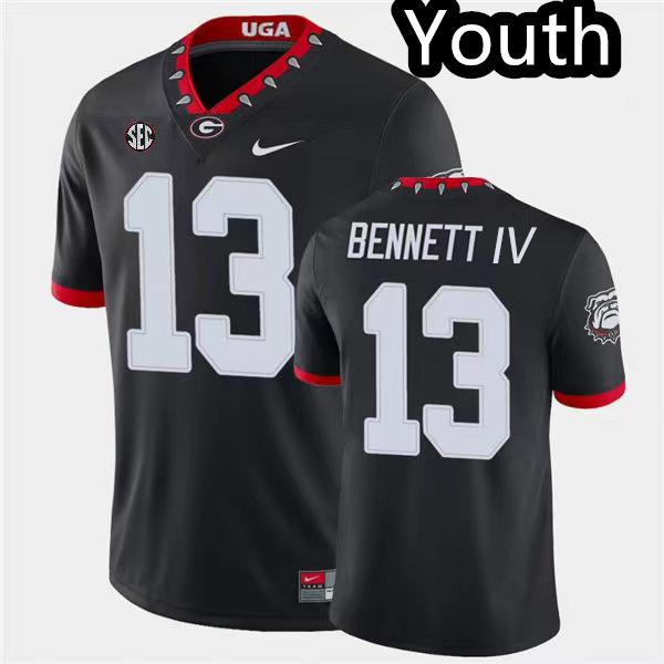 Youths #13 Stetson Bennett Georgia Bulldogs Stitched Nike Black Alternate Mascot 100th Anniversary College Football Game Jersey S-2XL