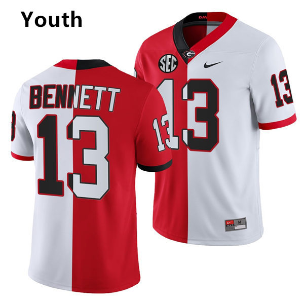Youths #13 Stetson Bennett Georgia Bulldogs Stitched Nike Red White Split Edition Football Jersey S-2XL