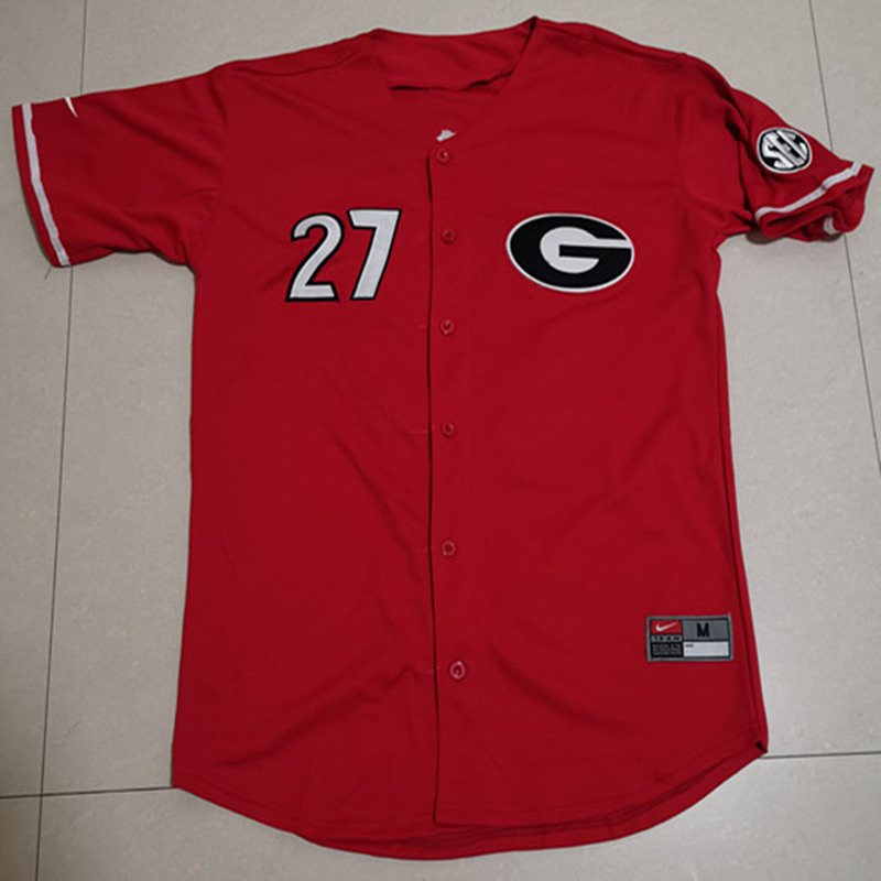 Men's #27 Trevor Tinder Georgia Bulldogs Nike Retro Red Alumni Baseball Player Jersey
