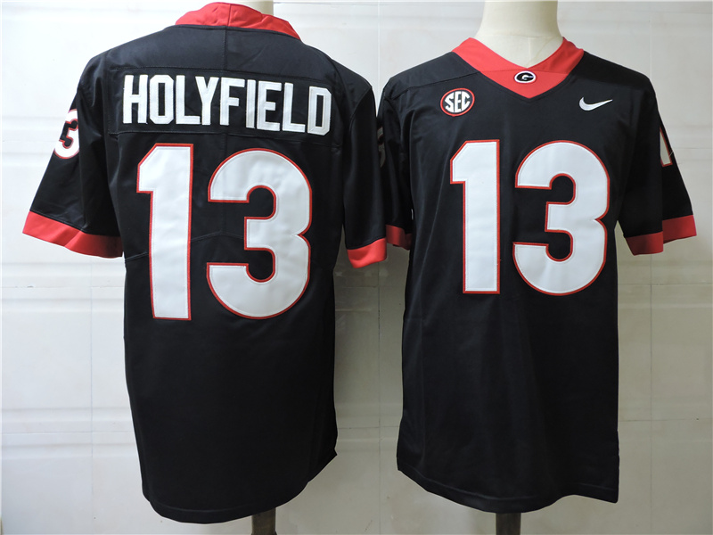 Mens #13 Elijah Holyfield Georgia Bulldogs Stitched Nike Black College Football Game Jersey S-3XL