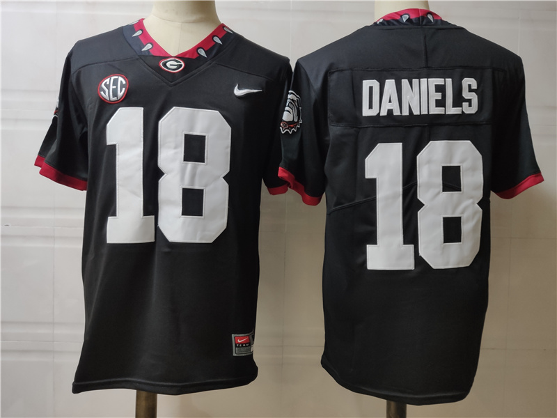 Mens #18 JT Daniels Georgia Bulldogs Stitched Nike Black Alternate Mascot 100th Anniversary College Football Game Jersey S-3XL