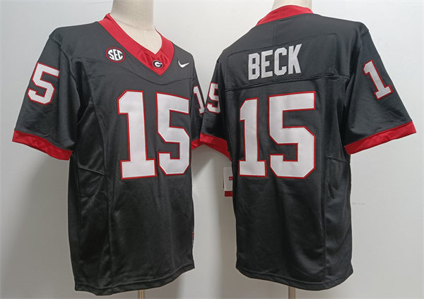 Mens #15 Carson Beck Georgia Bulldogs Stitched Black Home College Football Game Jersey