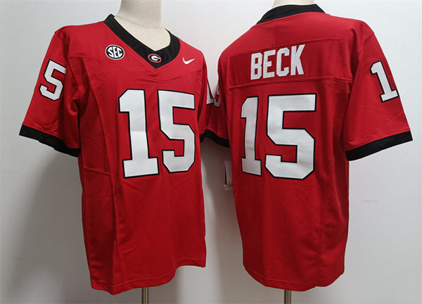 Mens #15 Carson Beck Georgia Bulldogs Stitched Red Home College Football Game Jersey