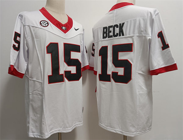 Mens #15 Carson Beck Georgia Bulldogs Stitched White Home College Football Game Jersey