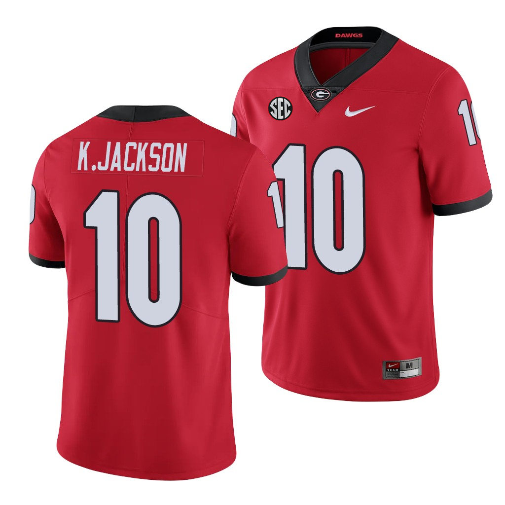Mens #10 Kearis Jackson Georgia Bulldogs Stitched Nike Team Color Red College Football Game Jersey S-3XL