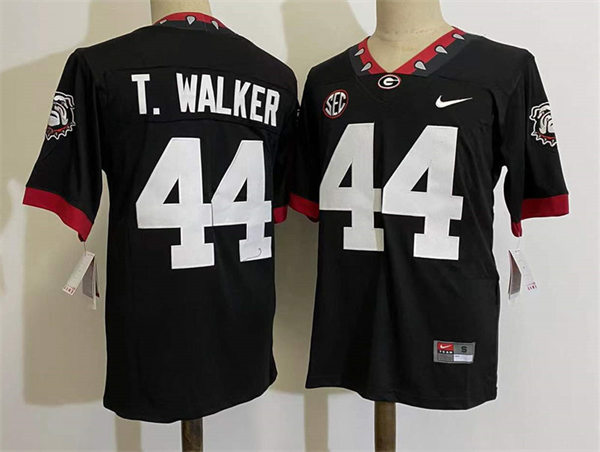 Mens #44 Travon Walker Georgia Bulldogs Stitched Nike Black Alternate Mascot 100th Anniversary College Football Game Jersey S-3XL