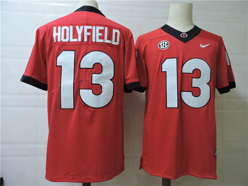 Mens #13 Elijah Holyfield Georgia Bulldogs Stitched Nike Team Color Red College Football Game Jersey S-3XL