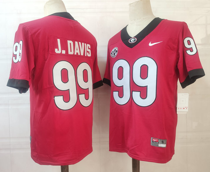 Mens #99 Jordan Davis Georgia Bulldogs Stitched Nike Team Color Red College Football Game Jersey S-3XL