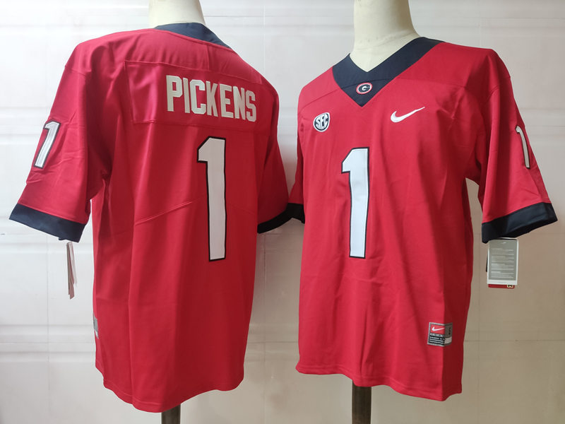 Mens #1 George Pickens Georgia Bulldogs Stitched Nike Team Color Red College Football Game Jersey S-3XL