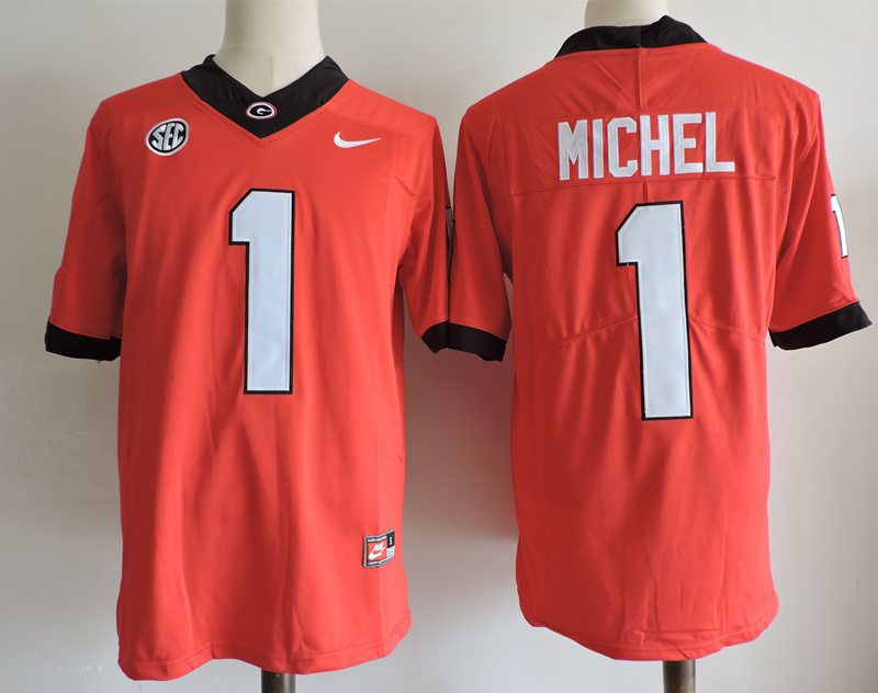 Mens #1 Sony Michel Georgia Bulldogs Stitched Nike Team Color Red College Football Game Jersey S-3XL
