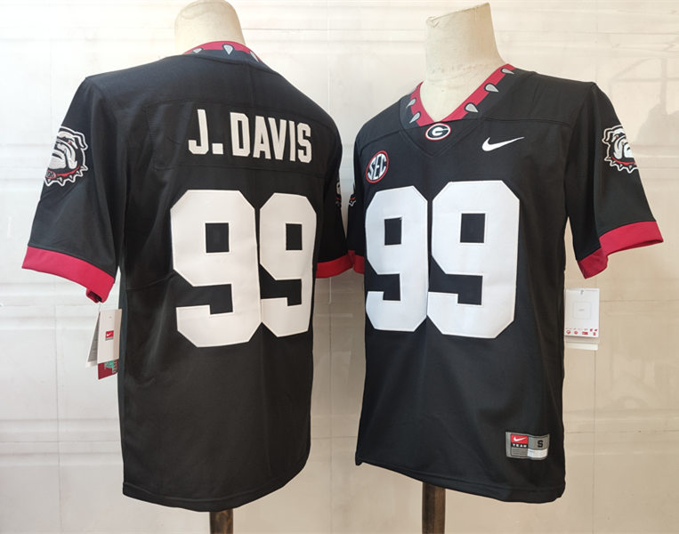 Mens #99 Jordan Davis Georgia Bulldogs Stitched Nike Black Alternate Mascot 100th Anniversary College Football Game Jersey S-3XL