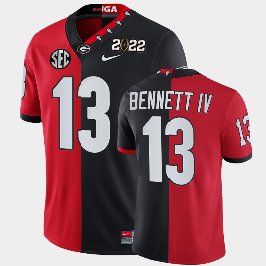 Mens #13 Stetson Bennett Georgia Bulldogs Stitched Nike Red Black Mascot 100th Anniversary Split Edition Football Jersey S-3XL