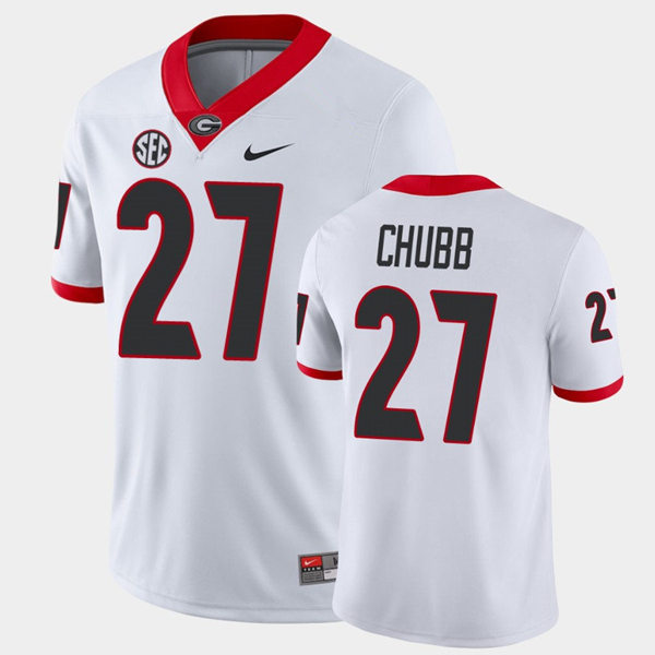 Mens #27 Nick Chubb Georgia Bulldogs Stitched Nike White College Football Game Jersey S-3XL